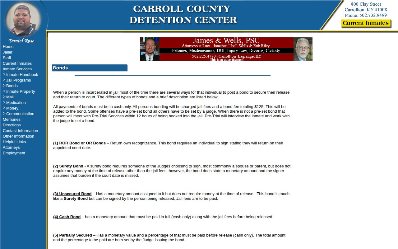 Carroll County Detention Center legacy bond release information