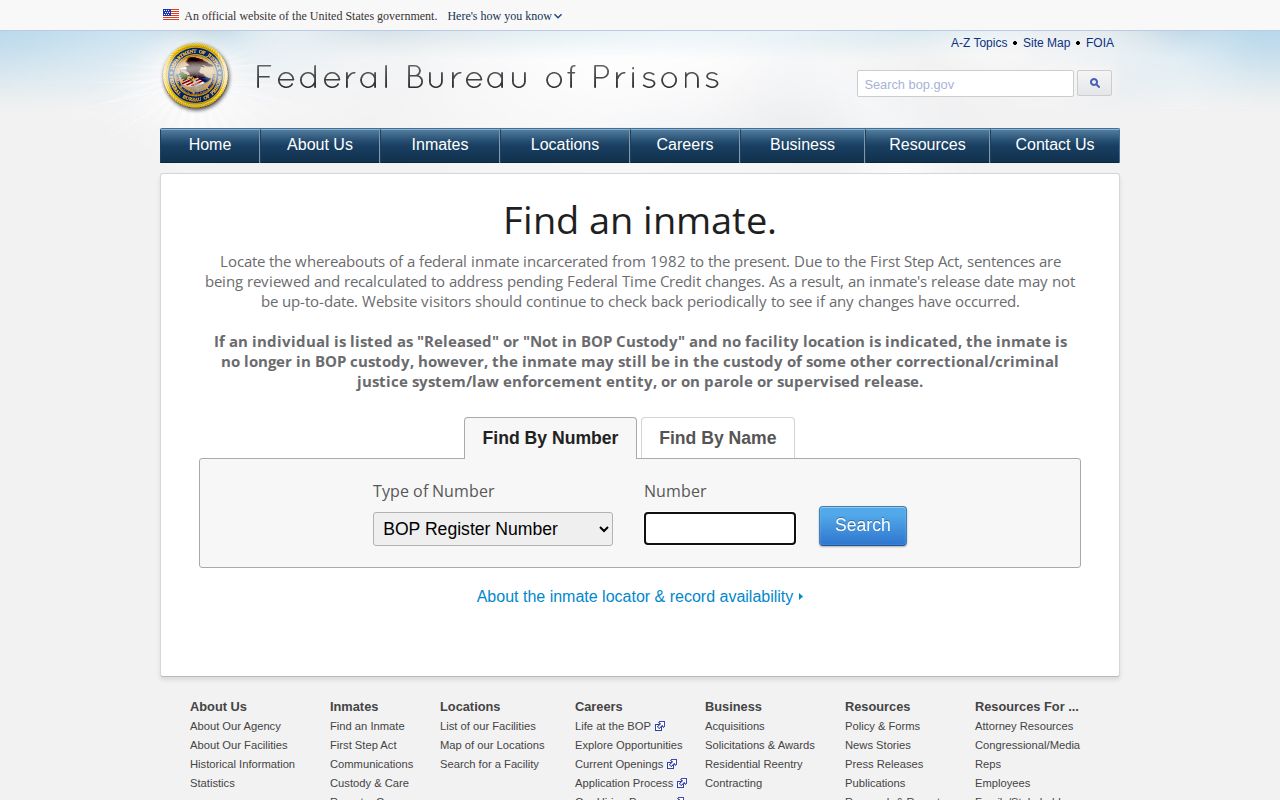Carroll County released inmate federal BOP locator